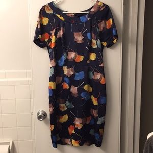 Satiny scoop neck floral dress